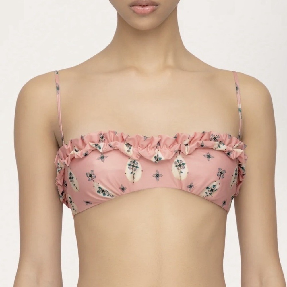 Agua by Agua Bendita Size Medium Agatha Joyeria Floral Ruffled Bikini Top Pink